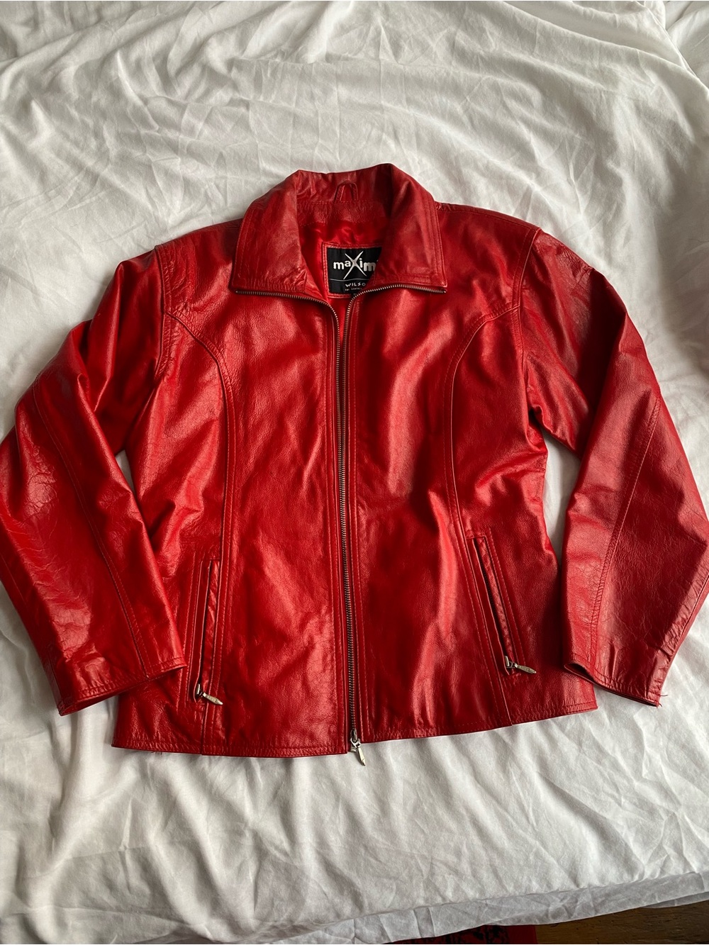 Wilsons Leather Bright Red Zip-Front Leather Jacket